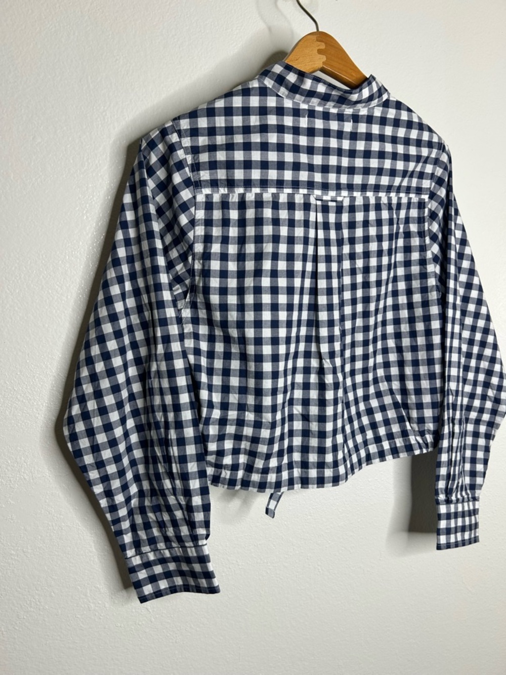 NWT AMO Rosalind Shirt Blue Navy Checkered Cropped Button Down Shirt Small - Picture 4 of 14